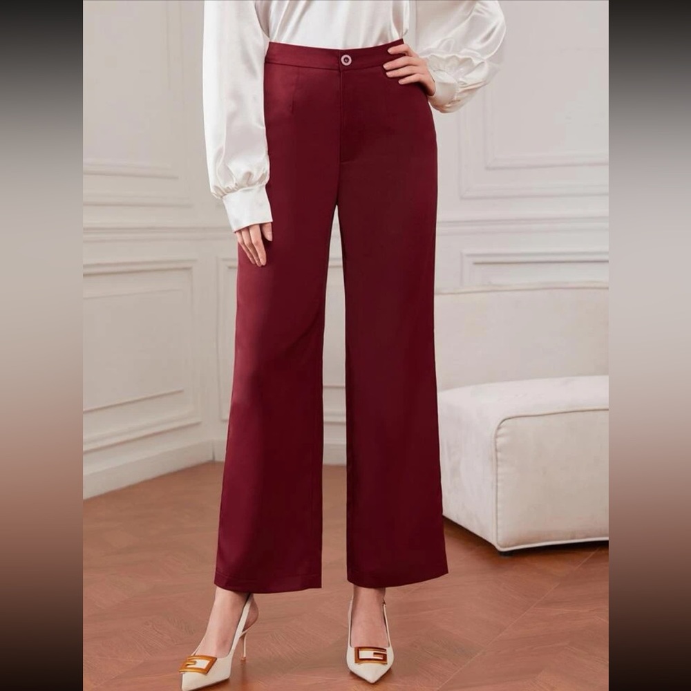 Burgundy high waist wide leg pant